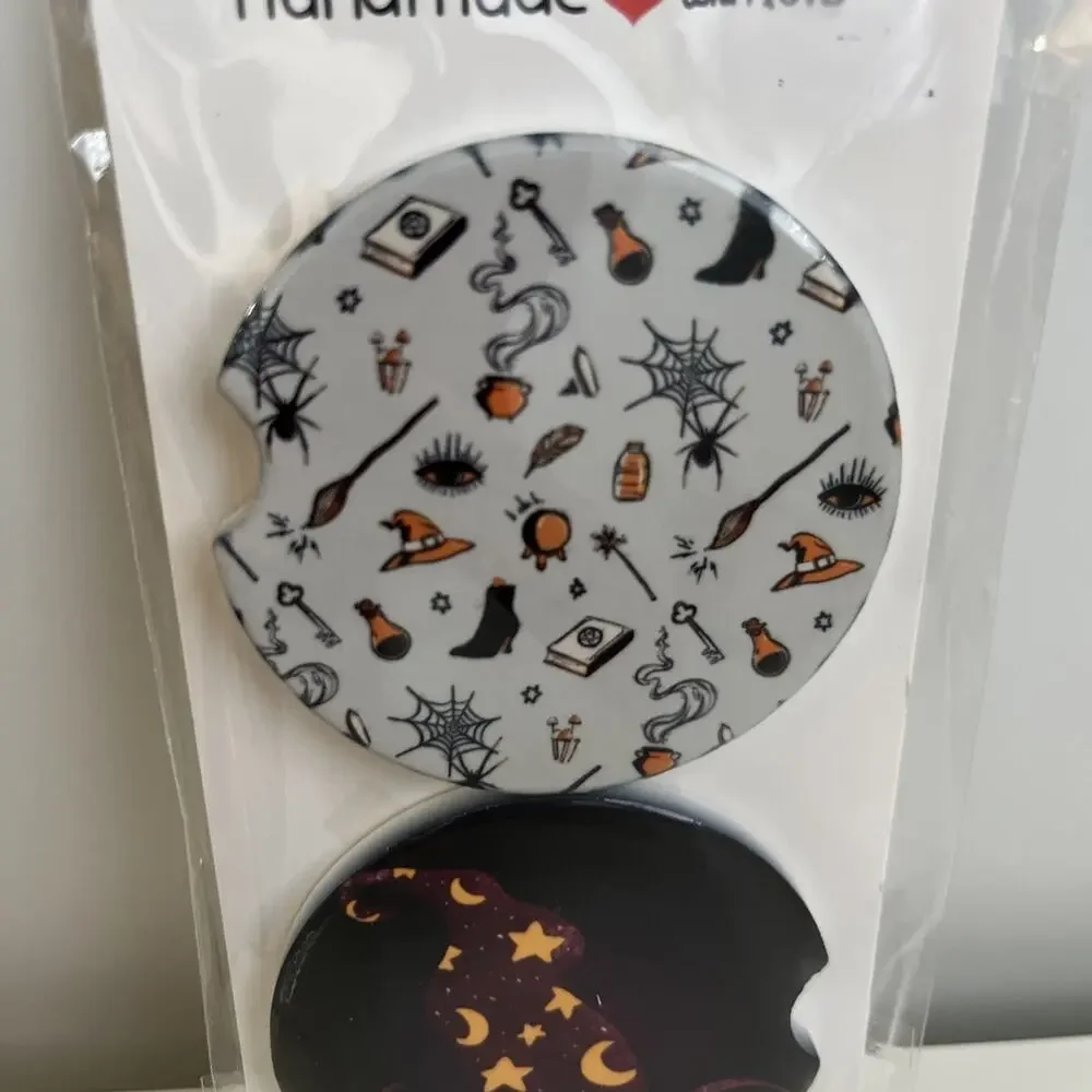 Custom Heat Printed Car Coasters Halloween Fall Designs Set Of 2